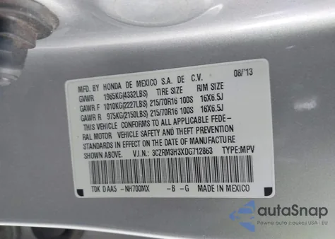 2013 Honda Cr-V Lx from USA, damaged, VIN 3CZRM3H3XDG712863
